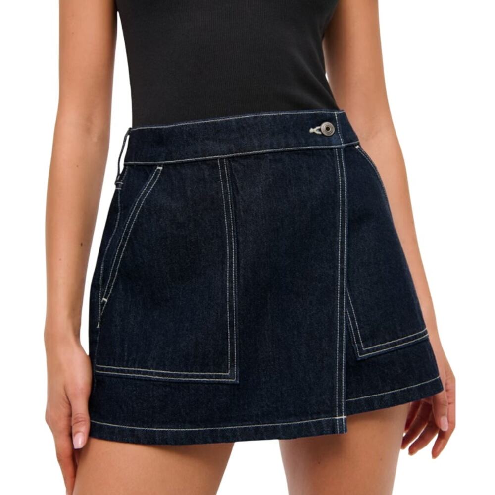 Abercrombie & Fitch Medium Rise Mini Dark Wash Denim Wrap Skirt Size 31 NEW Y2K